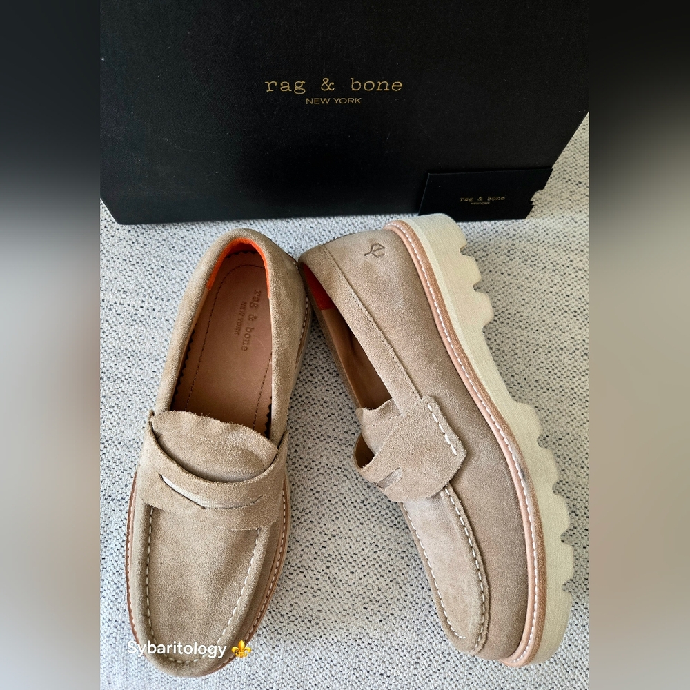 NWB RAG & BONE Men’s Platform Penny Loafers Nougat Suede Size:44 - Picture 7 of 11